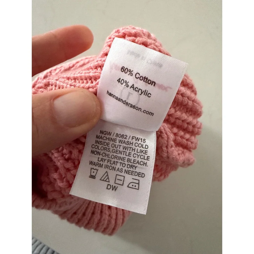 Hanna Andersson Kids Pink Ribbed Knit Beanie Hat Size L Cotton Blend FW15